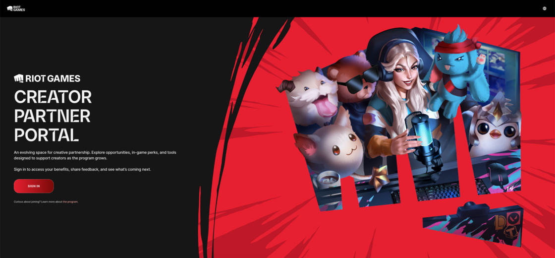 Riot Games Partner Program Login Page