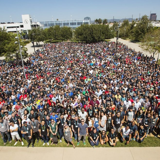 Rioters gather at Riot’s LA headquarters for a group picture